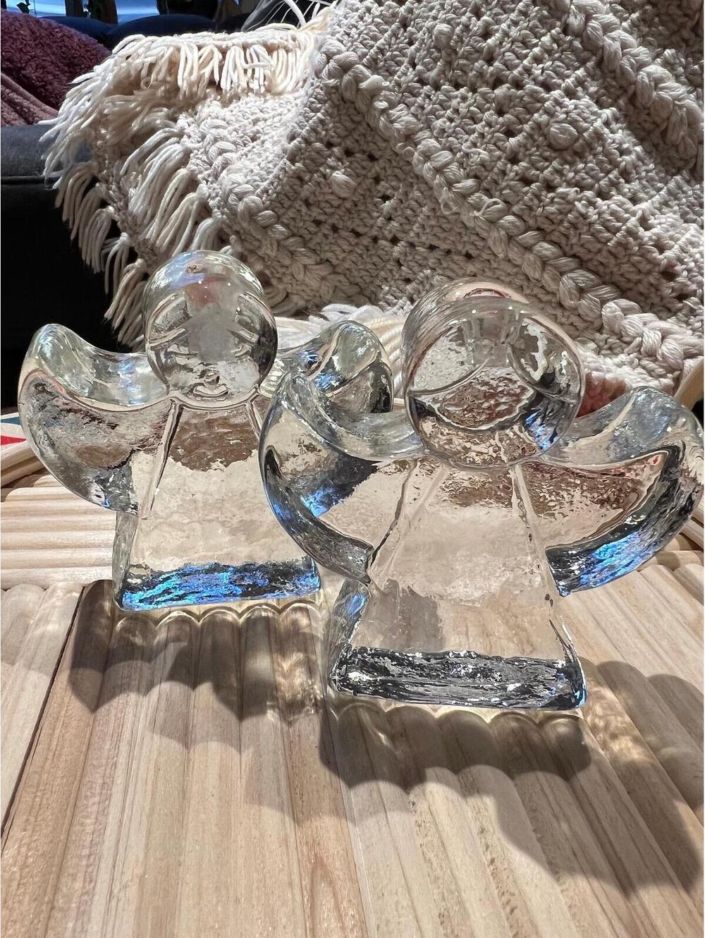 Rare pair of Vintage Christmas glass Angel candleholders